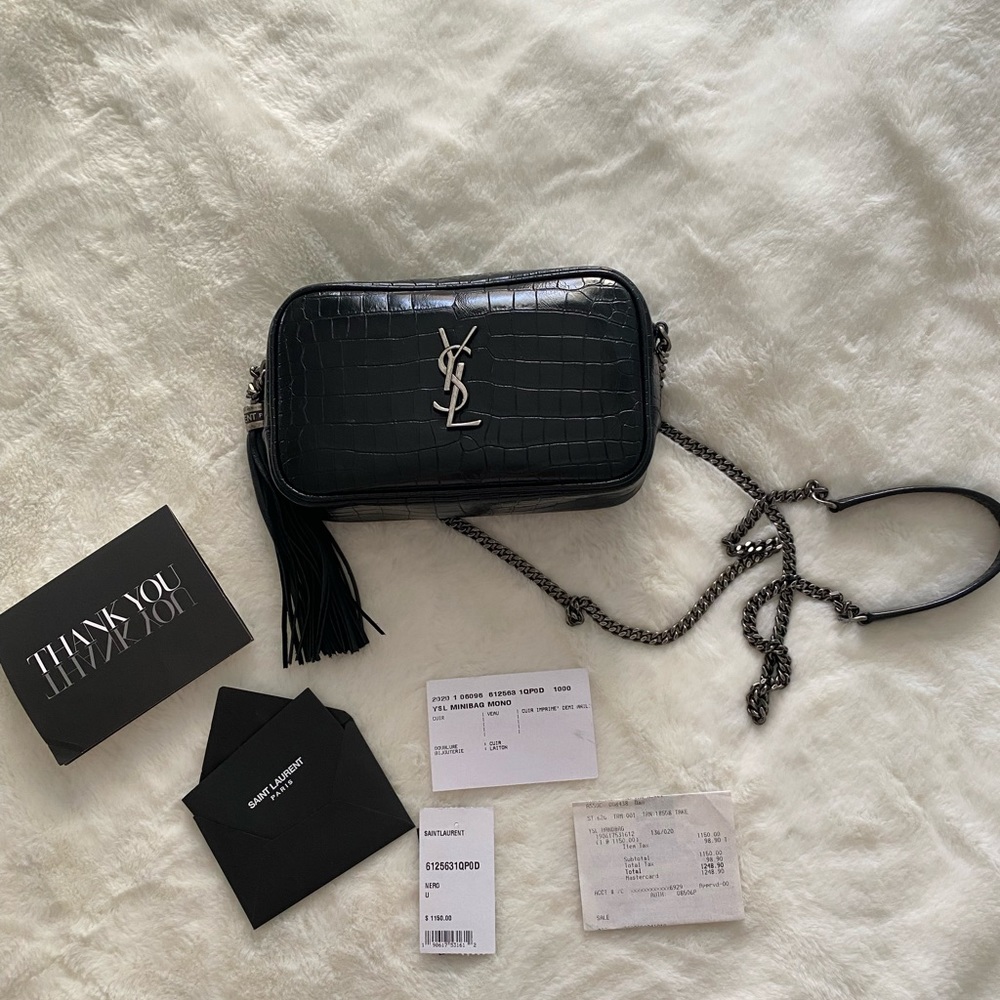 YSL Monogram Croc-Embossed Mini Crossbody Bag